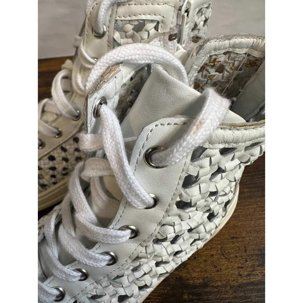 Free People Hayes High Top Sneakers White Woven Leather Lace Up Side Zip Size 8 - Picture 14 of 16